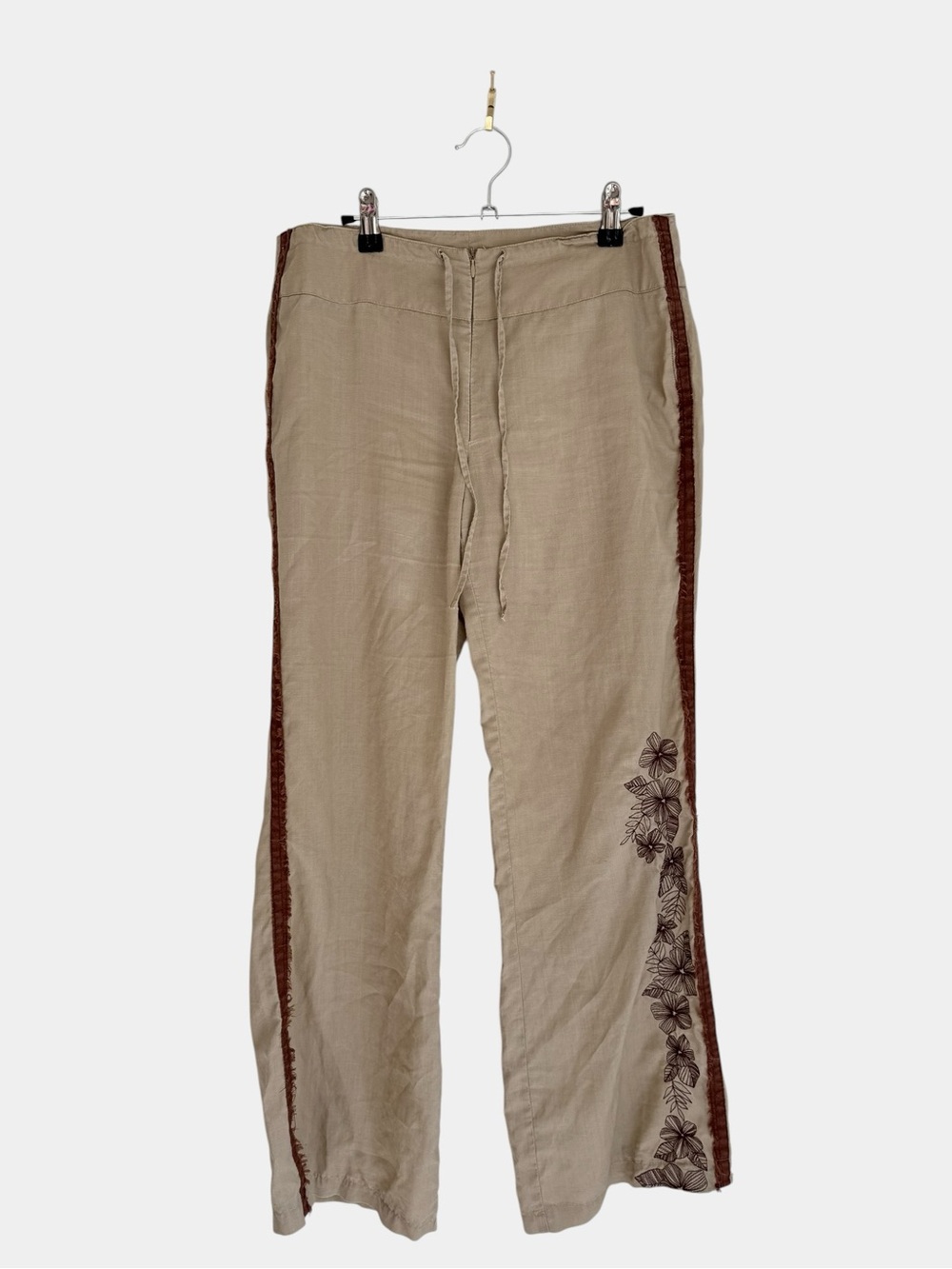 Vintage linen pants wide leg embroidered